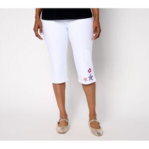 Quacker Factory Women's Pants Sz XS DreamJeannes Starry 17" Pedal White A693026